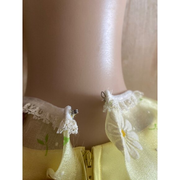 1960s Polyester Handmade Yellow Maxi Dress Sheer Floral Overlay Sz S Cottagecore - Picture 10 of 16